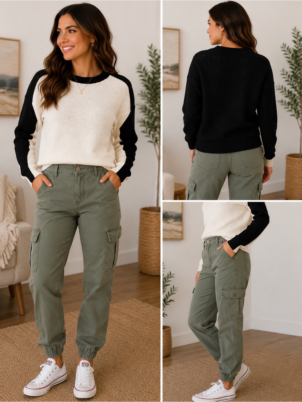 Umgee Black Cream Colorblock Chenille Sweater Women’s Size Small Soft Cozy